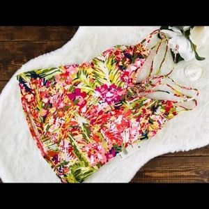 Lucky Brand Tropical Print Strappy Braided Tankini/Bikini Top, M